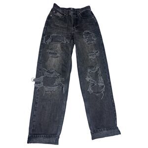BDG Black High Rise Baggy THRASHED Mom Jeans Size 25